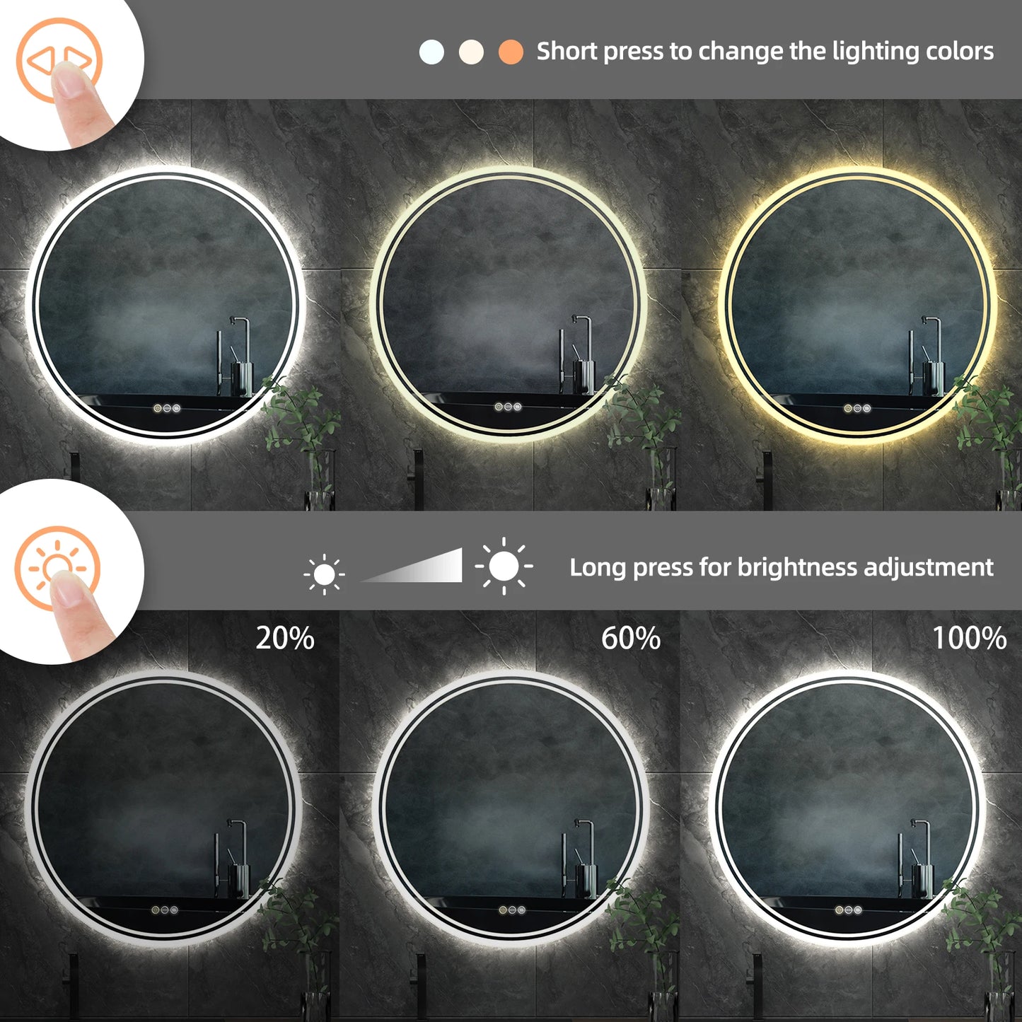 Smart Illuminate LED Round Lighted Vanity Mirror with Touch Screen and Anti-Fog Features - LP Replenish