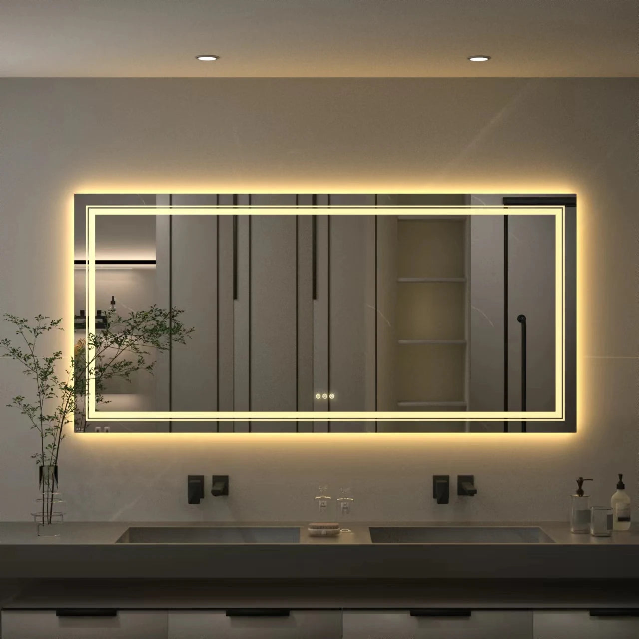 Waterproof Double Sink LED Vanity Mirror with Dimmable Lights - LP Replenish