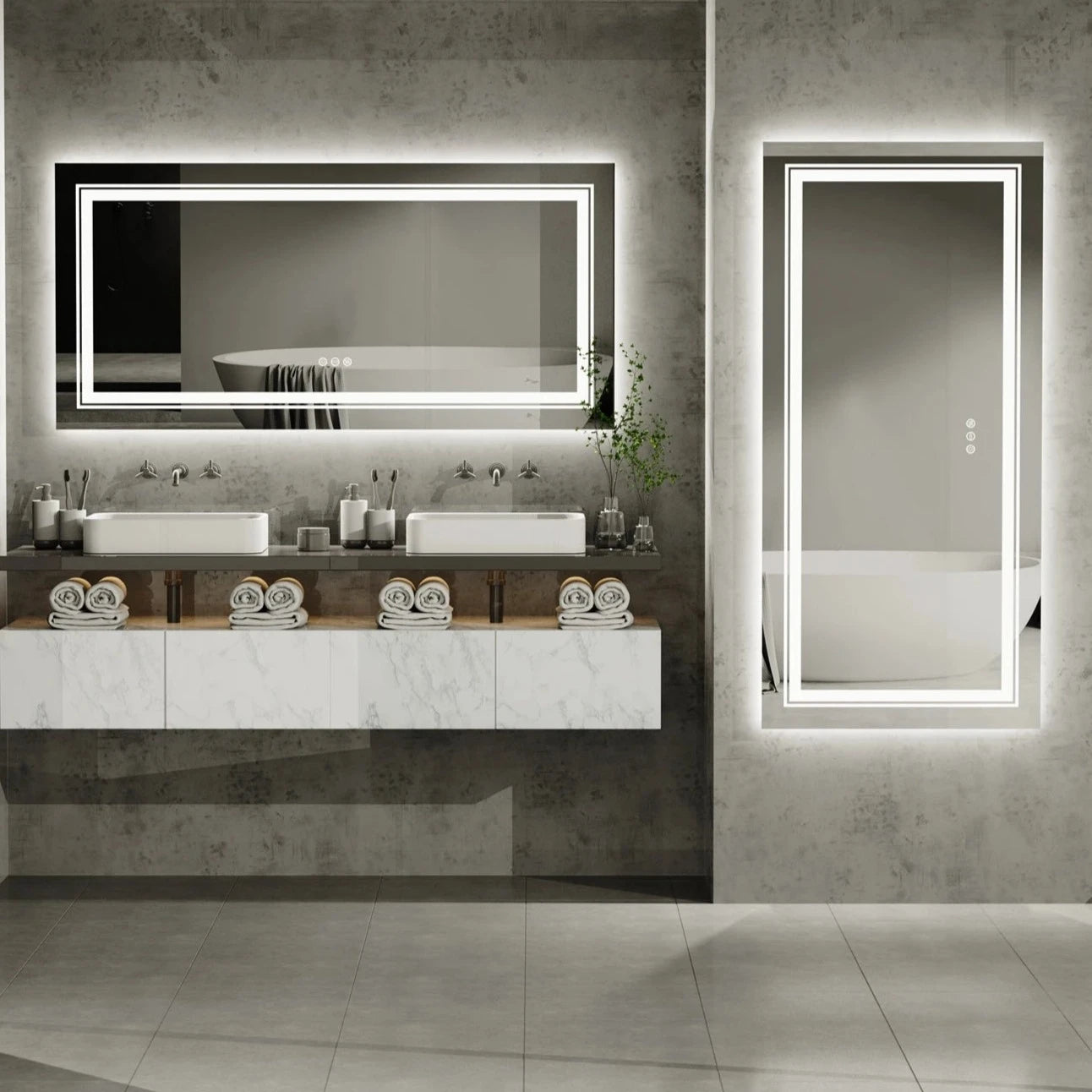 Waterproof Double Sink LED Vanity Mirror with Dimmable Lights - LP Replenish