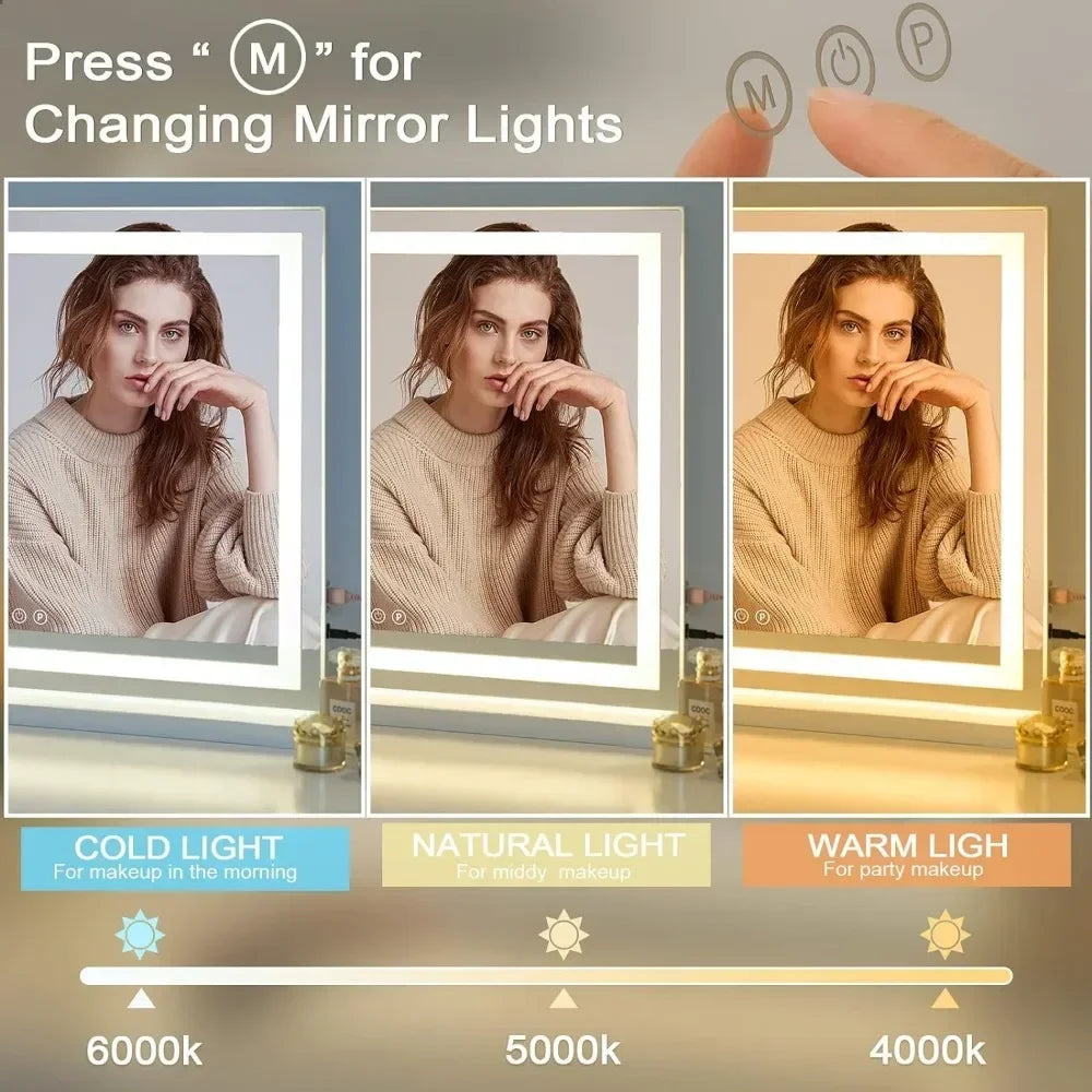 LED Lighted Makeup Vanity Mirror with 3 Color Modes and Magnifying Mirror - LP Replenish