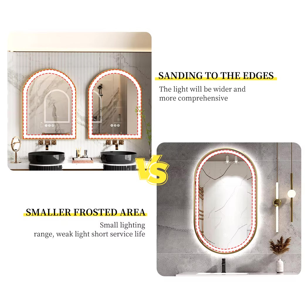 High-End LED Bathroom Mirror with Demister and Memory Function, Arch Framed, 3 Lighting Modes - LP Replenish