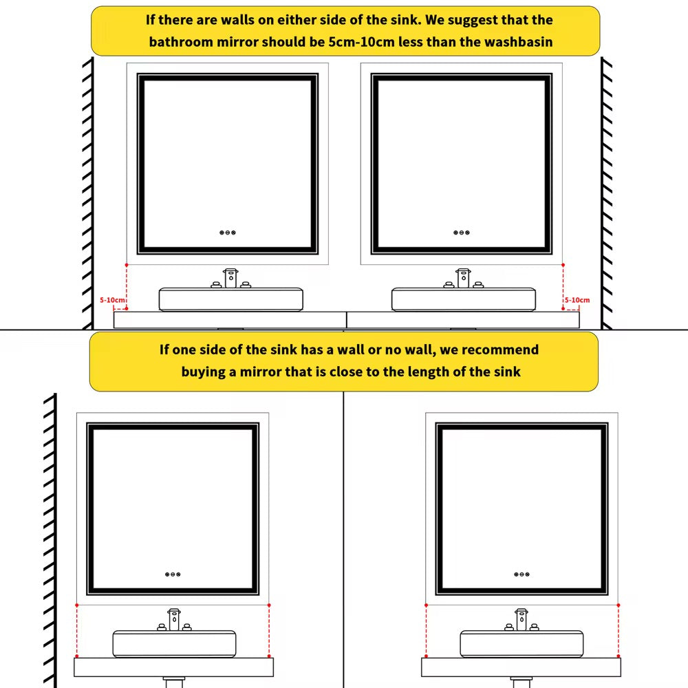 Square Illuminated Bathroom Mirror with Dimmable LED Lights & Anti-Fog - LP Replenish