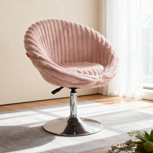 VanitiSeat LunaShell | Faux Rabbit Fur Swivel Vanity Chair, Adjustable Height