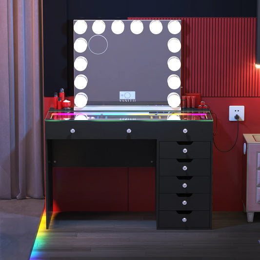 VanitiSet Pixie | Large Vanity Set with Hollywood Mirror & Desk