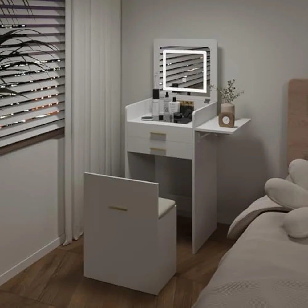 Compact Vanity Desk with Flip-Top Mirror, Storage Stool, and Drawers - LP Replenish