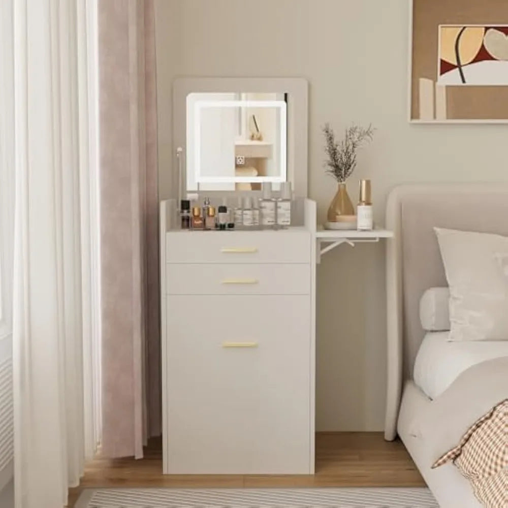 Compact Vanity Desk with Flip-Top Mirror, Storage Stool, and Drawers - LP Replenish