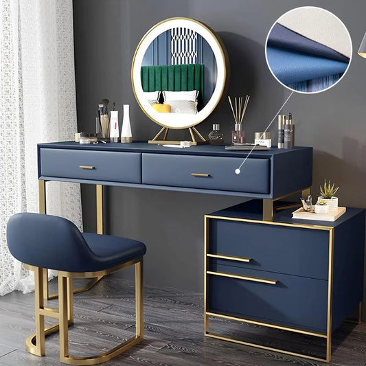 Vanity Desk with Adjustable LED Mirror, 4 Drawers, and Stool - LP Replenish