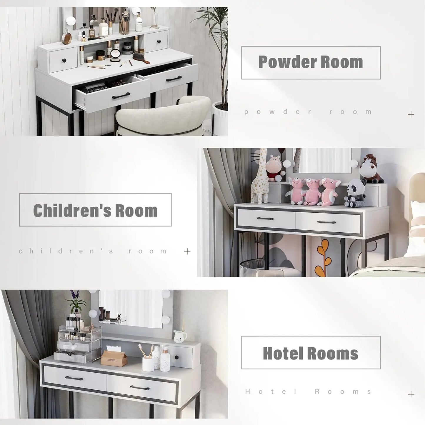 Vanity Desk with Hollywood Mirror, 4 Drawers, and Adjustable LED Lighting - LP Replenish