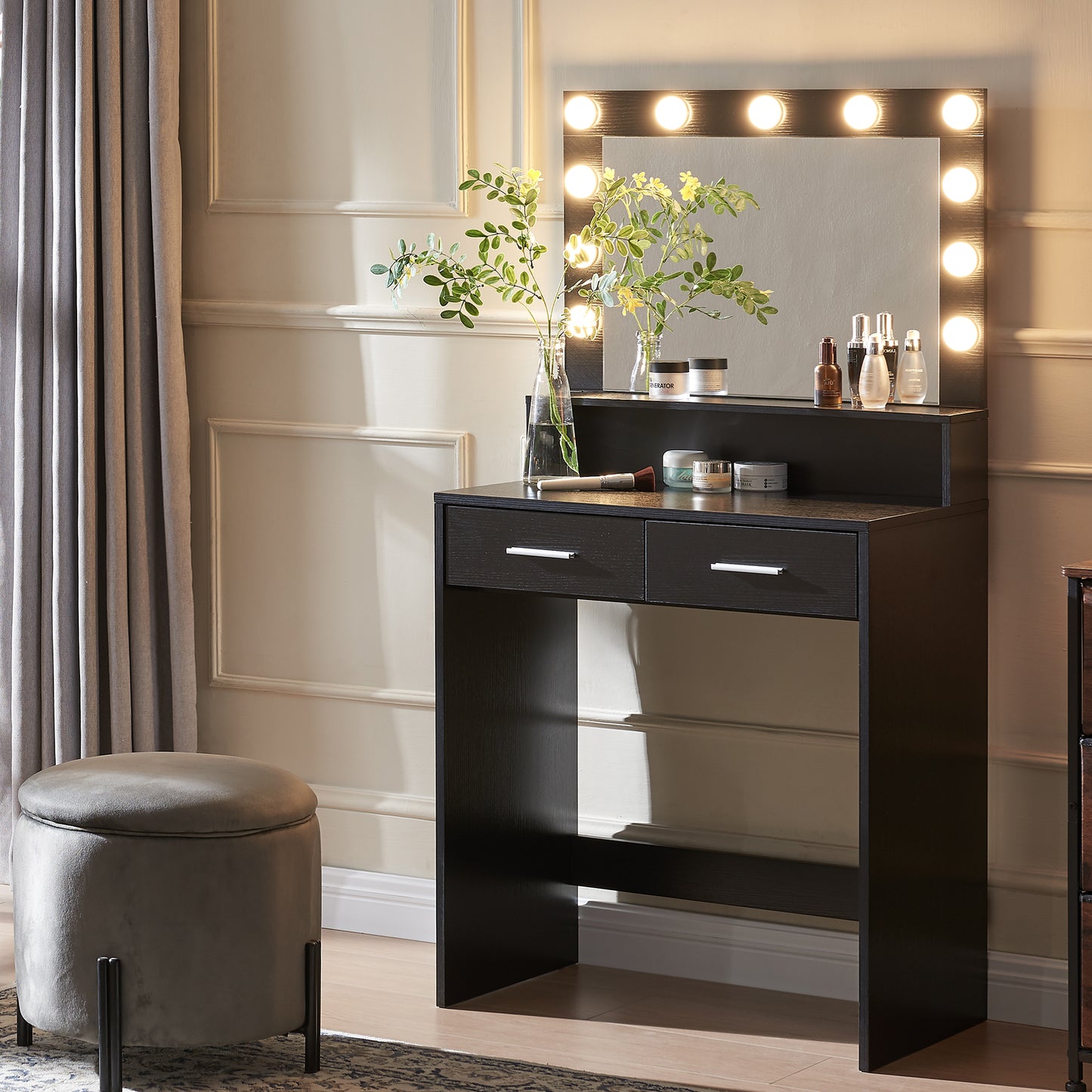 Mirrored Vanity Table with 12 LED Lights and Charging Station - LP Replenish