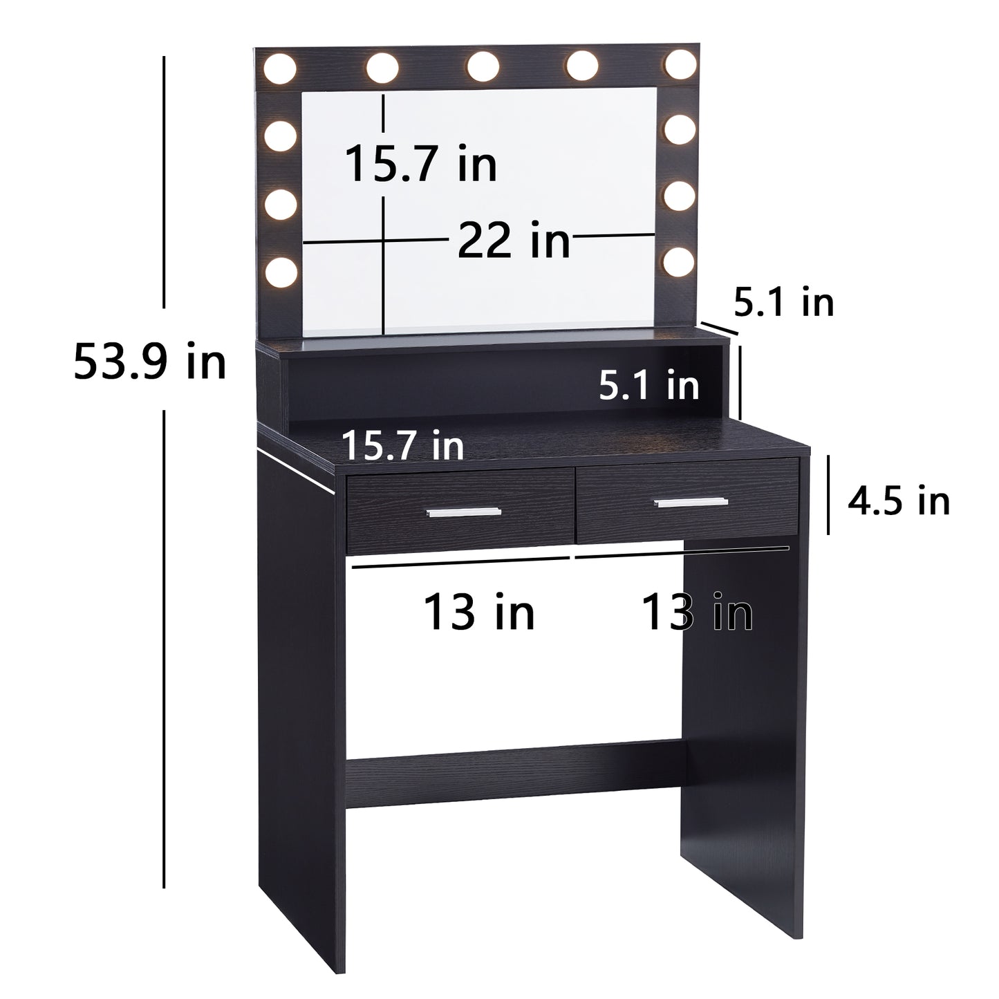 Mirrored Vanity Table with 12 LED Lights and Charging Station - LP Replenish