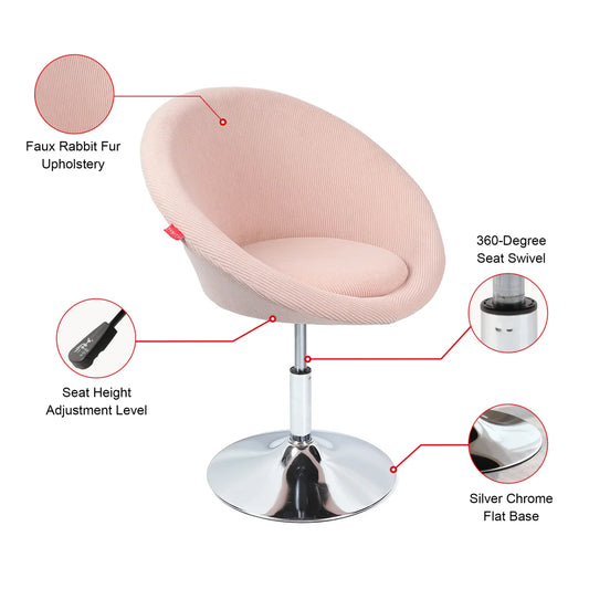 VanitiSeat Bella | Corduroy Vanity Chair, Adjustable Height, Swivel Base, Pink & Grey