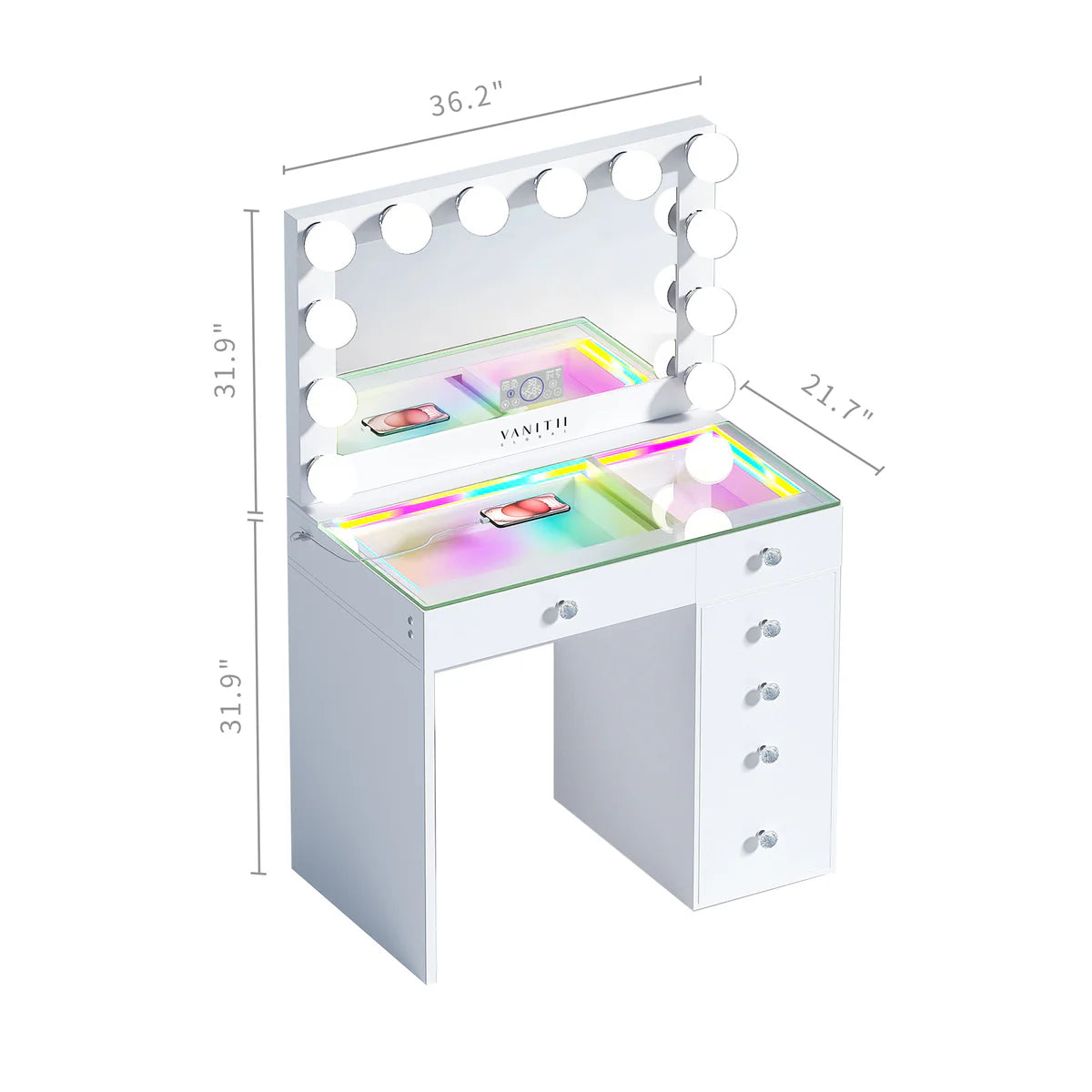 VanitiSet Veronica Vault – Luxury Makeup with LED Mirror & 6 Drawers