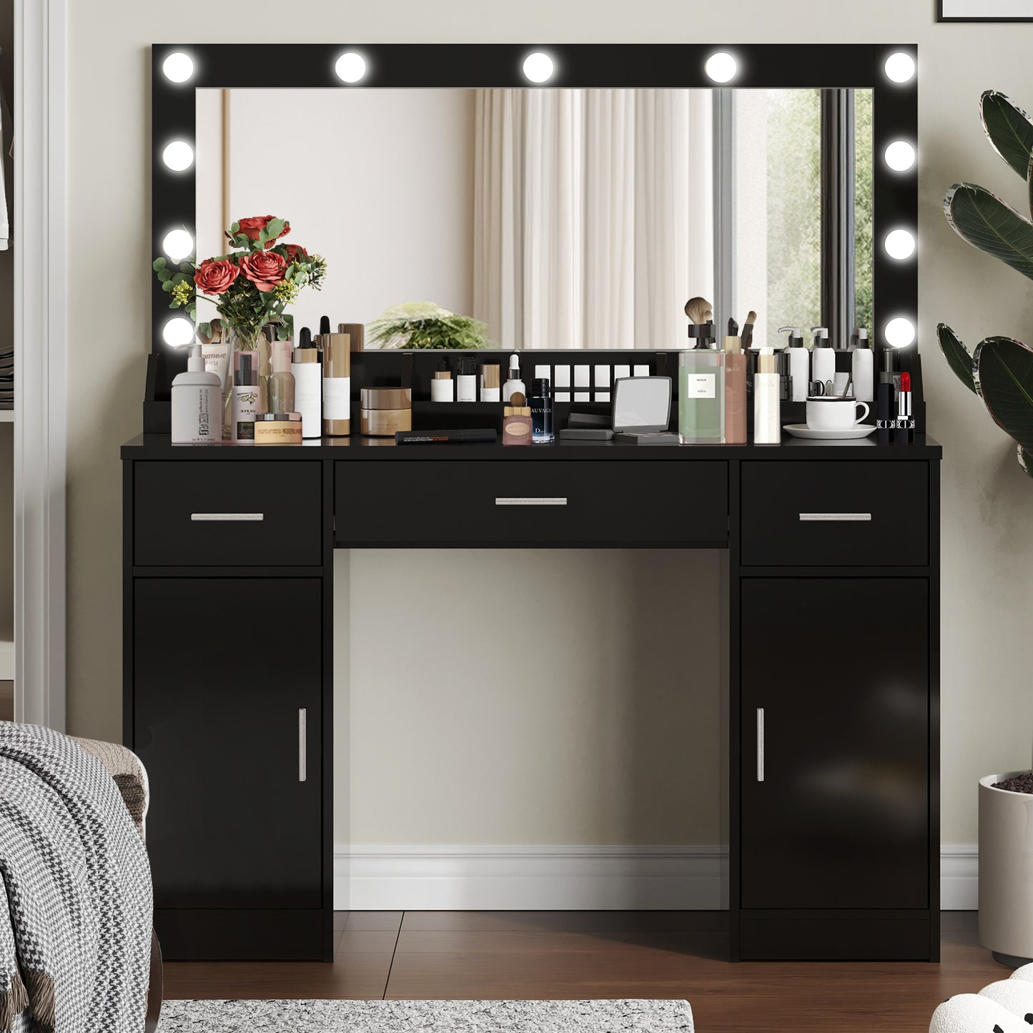 47.5" Vanity Desk with Mirror, LED Lights, and Storage - LP Replenish