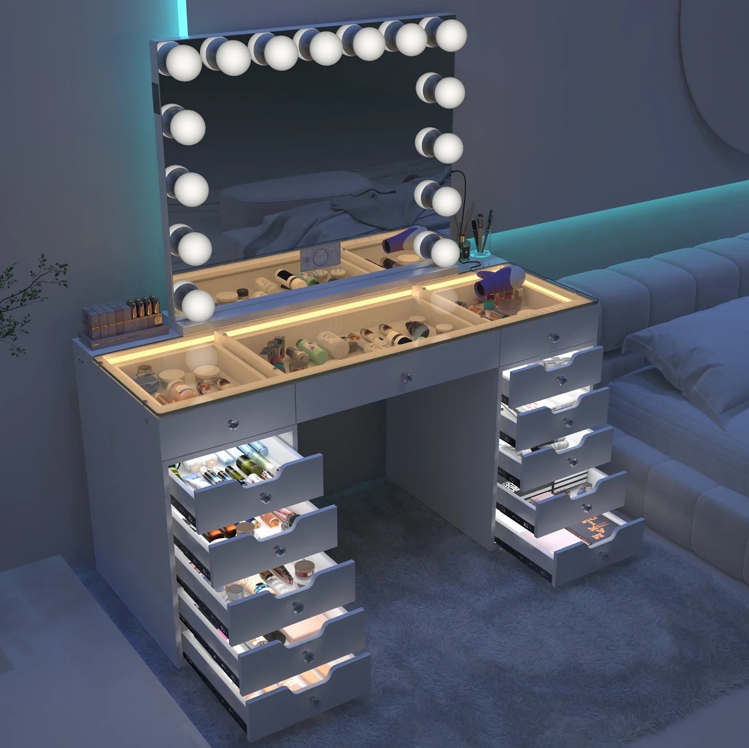 LUXE Hollywood Vanity Mirror with Lights and Bluetooth Speakers - LP Replenish