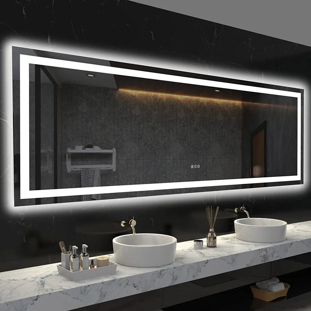 Waterproof Double Sink LED Vanity Mirror with Dimmable Lights - LP Replenish