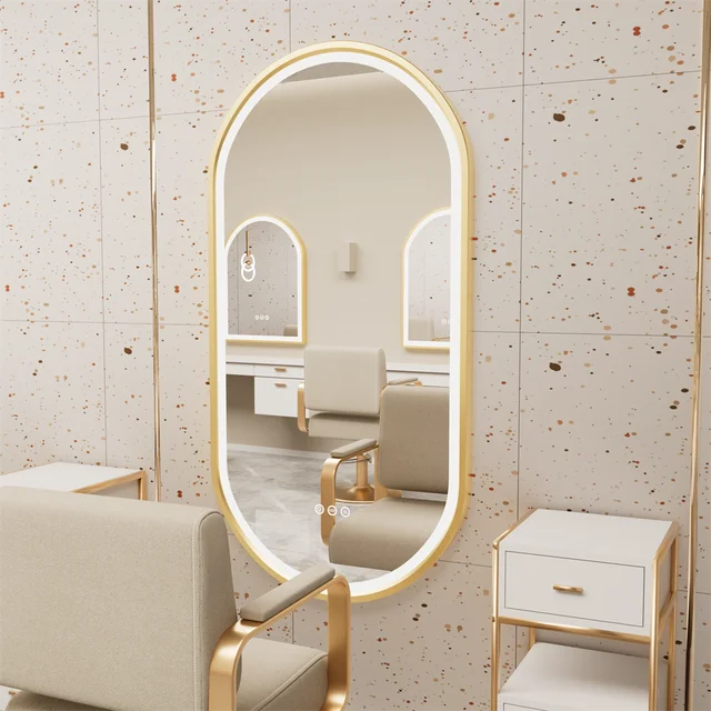 Oval LED Bathroom Mirror with Demister - Gold Frame - LP Replenish