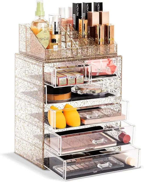 Clear Acrylic Cosmetic Organizer with Removable Top Compartment for Makeup and Jewelry Storage - LP Replenish
