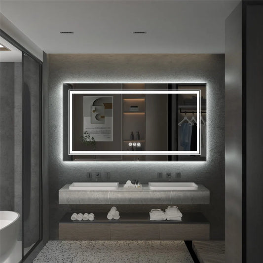 Waterproof Double Sink LED Vanity Mirror with Dimmable Lights - LP Replenish
