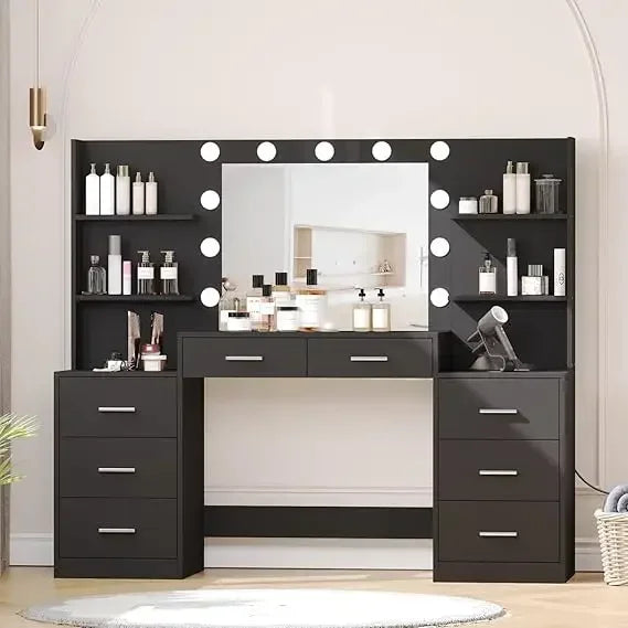 Vanity Desk with LED Mirror, Charging Station, and Storage Cabinet - LP Replenish