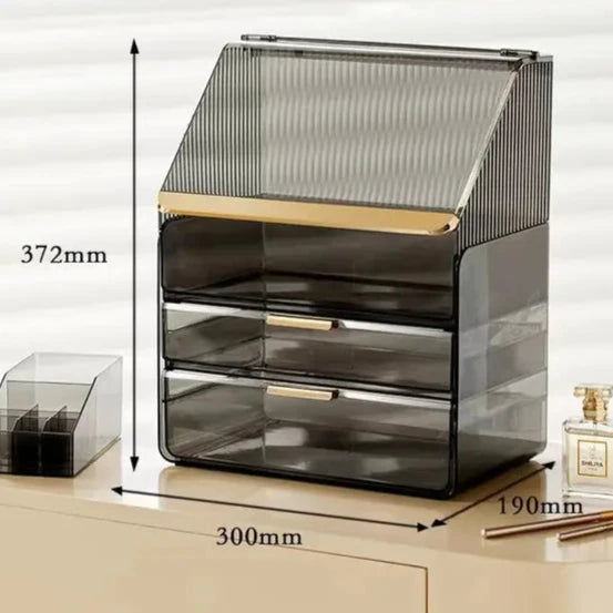 Clear PET Makeup Organizer with Drawers and Dustproof Lid - LP Replenish