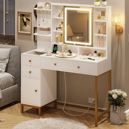 Makeup Vanity with Dimmable LED Mirror with Lights and Charging Station - LP Replenish