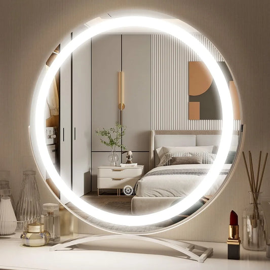 18 Inch Circular LED Vanity Lighted Mirror with Touch Control and 3-Color Dimmable Lighting - LP Replenish