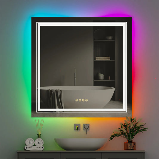 Large LED Bathroom Mirror with RGB Backlight and Anti-Fog Feature - LP Replenish