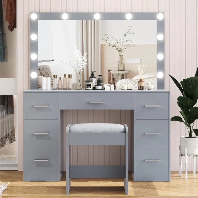 Vanity Desk with Drawers Lighted Hollywood Makeup Mirror and Stool - LP Replenish