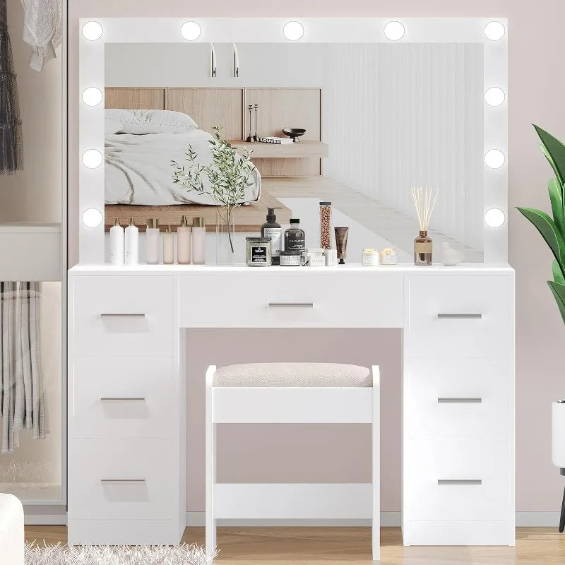 Vanity Desk with Drawers Lighted Hollywood Makeup Mirror and Stool - LP Replenish