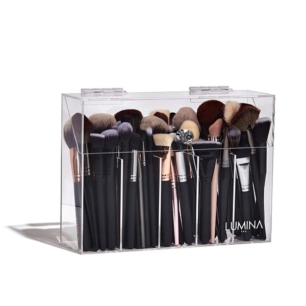 Clear Acrylic Makeup Brush Holder with Lid Large