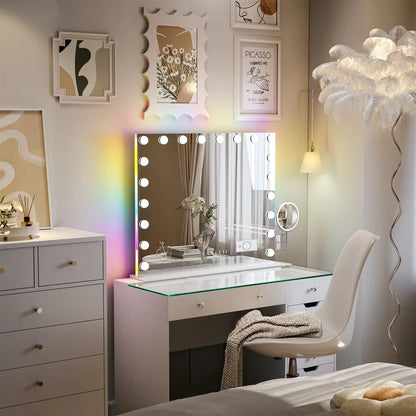 VanitiGlow Eclipse | Hollywood LED Vanity Mirror with 10x Extendable LED Magnifier