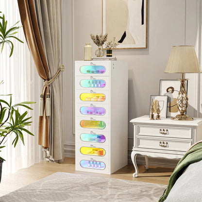 VanitiStack Circle | Vanity Chest of Drawers with Crystal Knobs, RGB Light & 8 Drawers