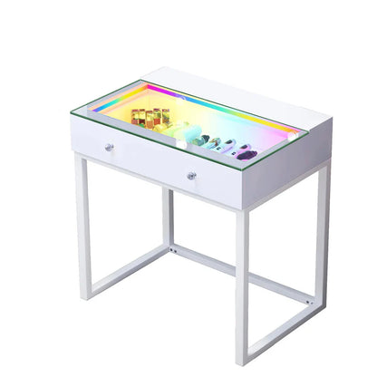 VanitiSet Icon 1.0 | Small Vanity Desk & Hollywood Mirror Set With RGB Glass Top Storage