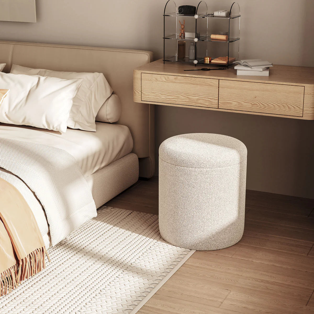 VanitiSeat PlushWool – Lambswool Storage Vanity Stool