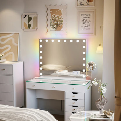 VanitiGlow Eclipse | Hollywood LED Vanity Mirror with 10x Extendable LED Magnifier