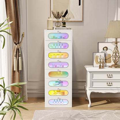 VanitiStack Circle | Vanity Chest of Drawers with Crystal Knobs, RGB Light & 8 Drawers