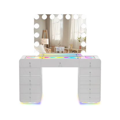 VanitiSet Luma Arc | Modern Glam Vanity Desk with Hollywood Mirror and Storage