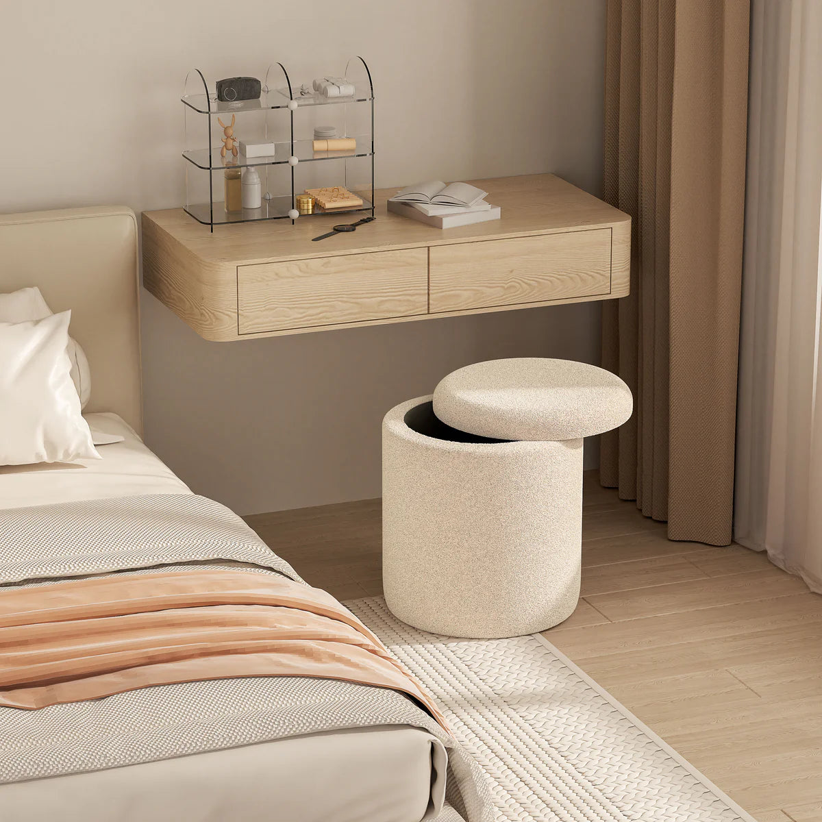 VanitiSeat PlushWool – Lambswool Storage Vanity Stool