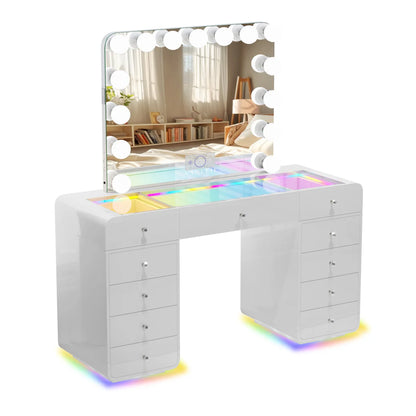 VanitiSet Luma Arc | Modern Glam Vanity Desk with Hollywood Mirror and Storage