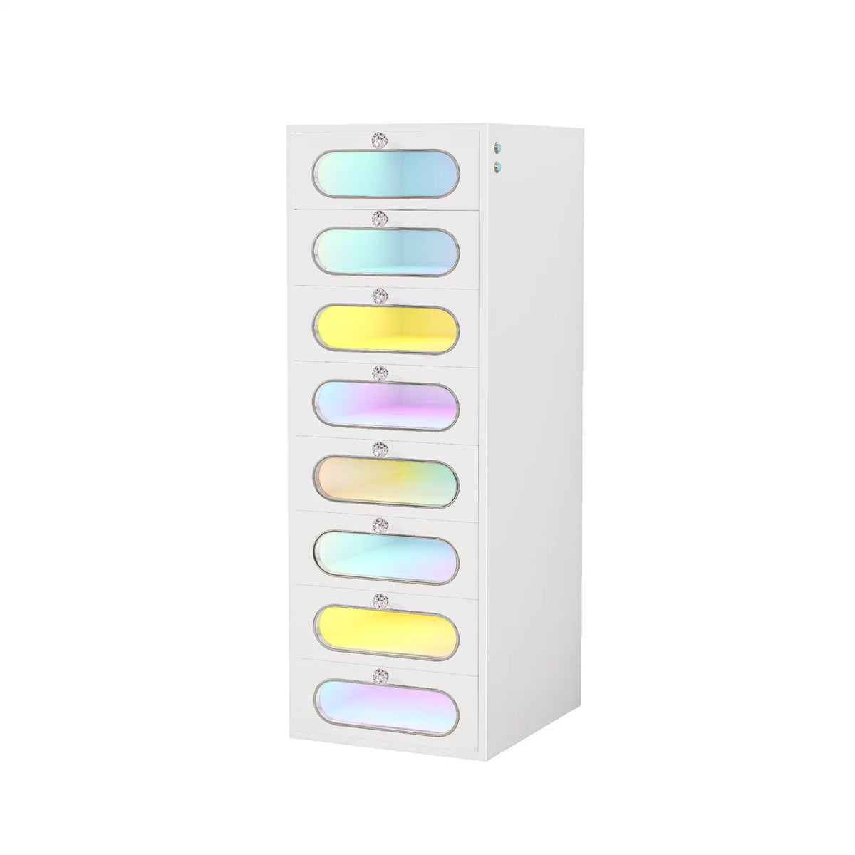 VanitiStack Circle | Vanity Chest of Drawers with Crystal Knobs, RGB Light & 8 Drawers