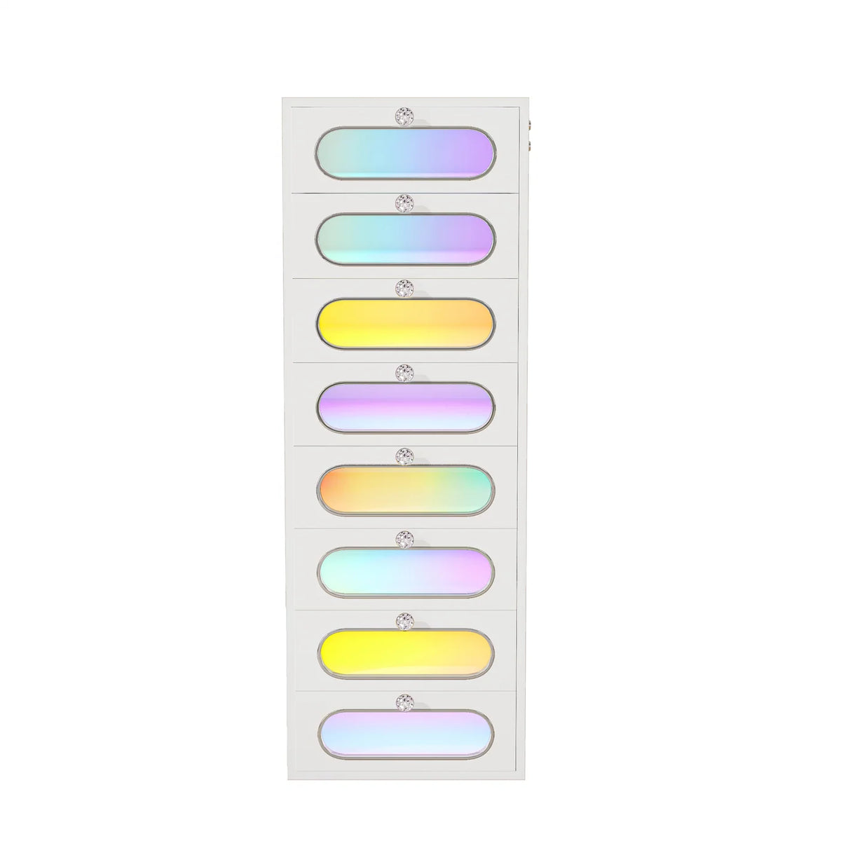 VanitiStack Circle | Vanity Chest of Drawers with Crystal Knobs, RGB Light & 8 Drawers