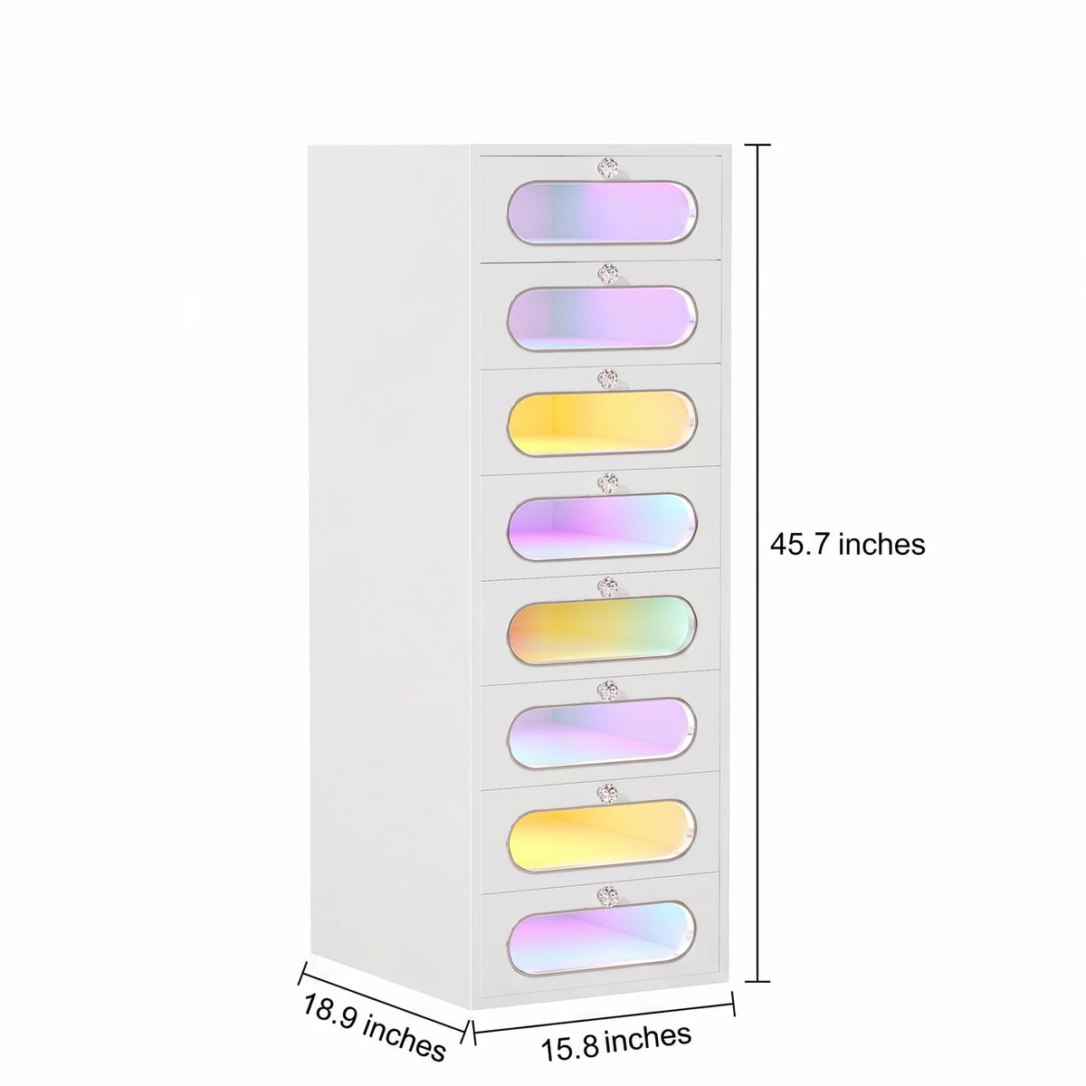 VanitiStack Circle | Vanity Chest of Drawers with Crystal Knobs, RGB Light & 8 Drawers