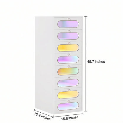 VanitiStack Circle | Vanity Chest of Drawers with Crystal Knobs, RGB Light & 8 Drawers