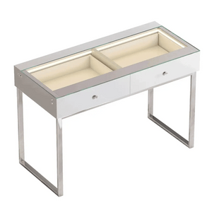 VanitiBar Icon 2.0 | Glass Top Vanity Desk with Drawers & Lighting