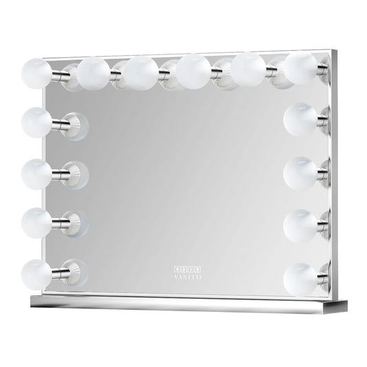 VanitiGlow Sterling | Silver Vanity Mirror, 14 Dimmable Bulbs & Bluetooth