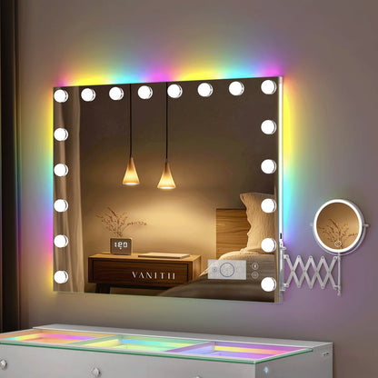 VanitiGlow Eclipse | Hollywood LED Vanity Mirror with 10x Extendable LED Magnifier
