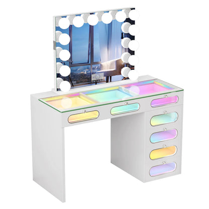 VanitiSet Halo Circle | LED Vanity Desk and Hollywood Bluetooth Mirror Set