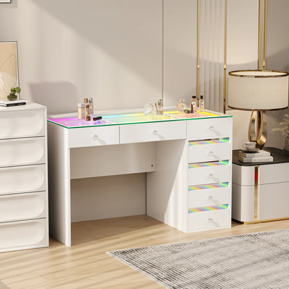 VanitiBar Solara 7 | 7 Drawer Makeup Vanity with RGB Lights, USB & Type-C Ports
