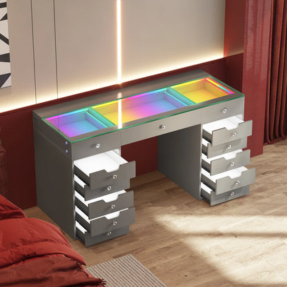 VanitiBar Pro Gleam | 13 Drawer Desk with Lighted Drawers & RGB Lights