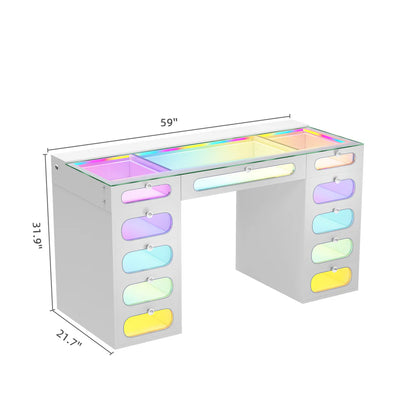VanitiSet Aura Circle | LED Vanity Desk and Hollywood Bluetooth Mirror Set